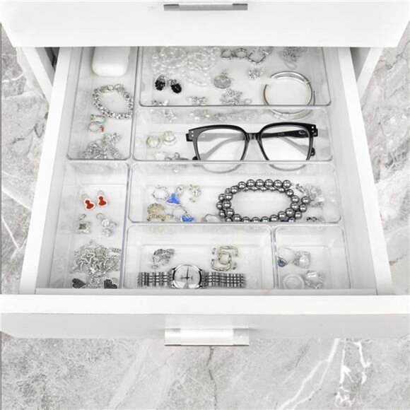 Clear Drawer Organizer Set 12 Plastic Storage Bins Kitchen Bathroom Desk - Picture 6 of 7